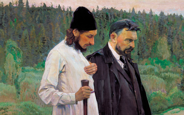 Pavel Florensky (links) und Sergei Bulgakov (Gemälde von Michail Wassiljewitsch Nesterow)