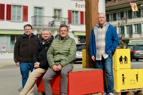 Hubert Schacher (Pro Regio), Francesco Marra (kath. Pastoralraum Oberaargau), Walter Rohrbach (Gemeindepräsident Huttwil), Fred Palm (ref. Pfarrer Huttwil)