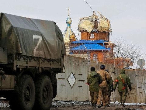 Eine zerstörte Kirche in der Ukraine