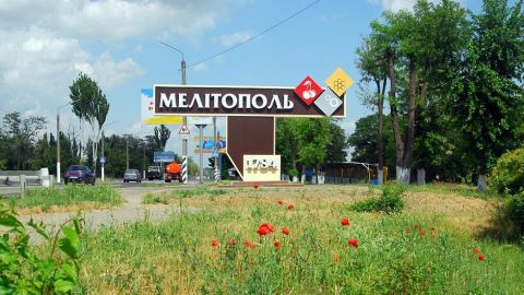 Der Eingang von Melitopol, im Südosten der Ukraine.