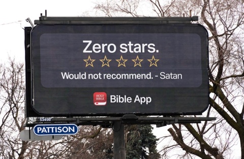 Kreativ und humorvoll, die Werbung für die Bibel App