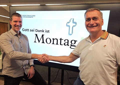 Die beiden Co-Präsidenten Joel Blunier und Markus Baumgartner setzten am Partnertreffen des Forums christlicher Führungskräfte auf Motivation am Montag – dank Gott